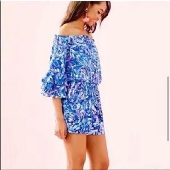 NWOT Lilly Pulitzer Women's Calla Romper Royal Purple Party Wave Sz XS - Picture 2 of 8